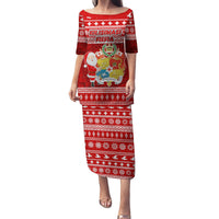 Personalized Tonga Christmas Family Matching Puletasi Dress and Hawaiian Shirt Kilisimasi Fiefia Santas Coat Of Arms LT05 Mom's Dress Red - Polynesian Pride