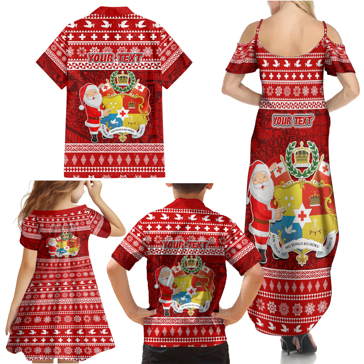 Personalized Tonga Christmas Family Matching Summer Maxi Dress and Hawaiian Shirt Kilisimasi Fiefia Santas Coat Of Arms LT05 - Polynesian Pride