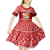 Personalized Tonga Christmas Kid Short Sleeve Dress Kilisimasi Fiefia Santas Coat Of Arms LT05 - Polynesian Pride
