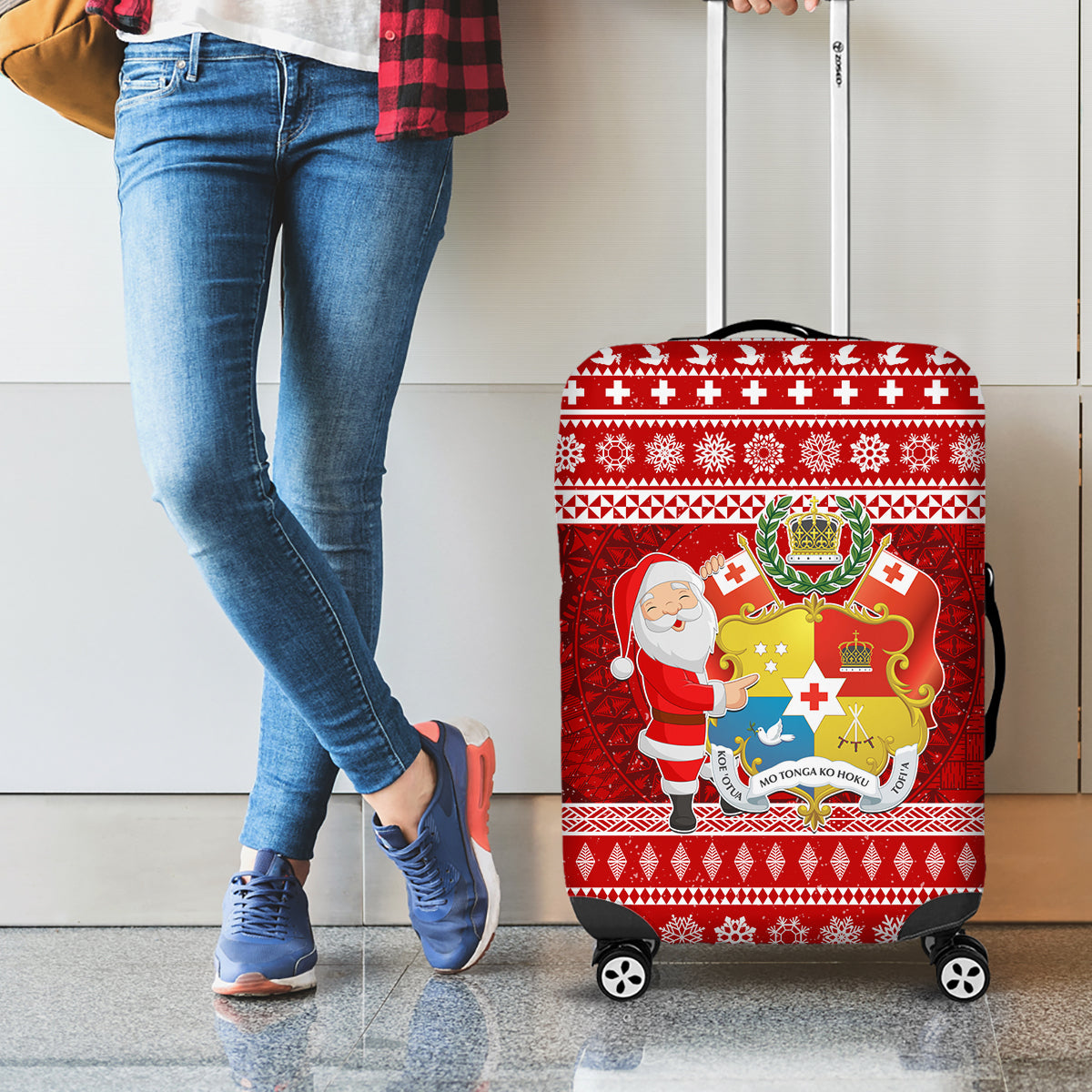 Tonga Christmas Luggage Cover Kilisimasi Fiefia Santas Coat Of Arms LT05 - Polynesian Pride