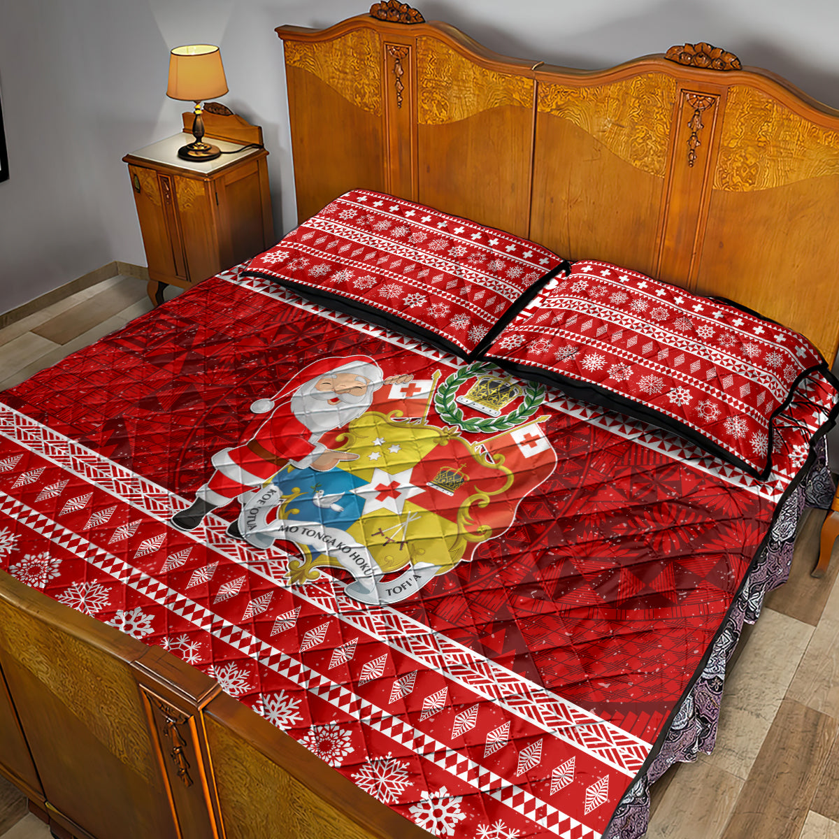 Tonga Christmas Quilt Bed Set Kilisimasi Fiefia Santas Coat Of Arms LT05 - Polynesian Pride