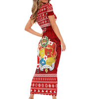 Personalized Tonga Christmas Short Sleeve Bodycon Dress Kilisimasi Fiefia Santas Coat Of Arms LT05 - Polynesian Pride