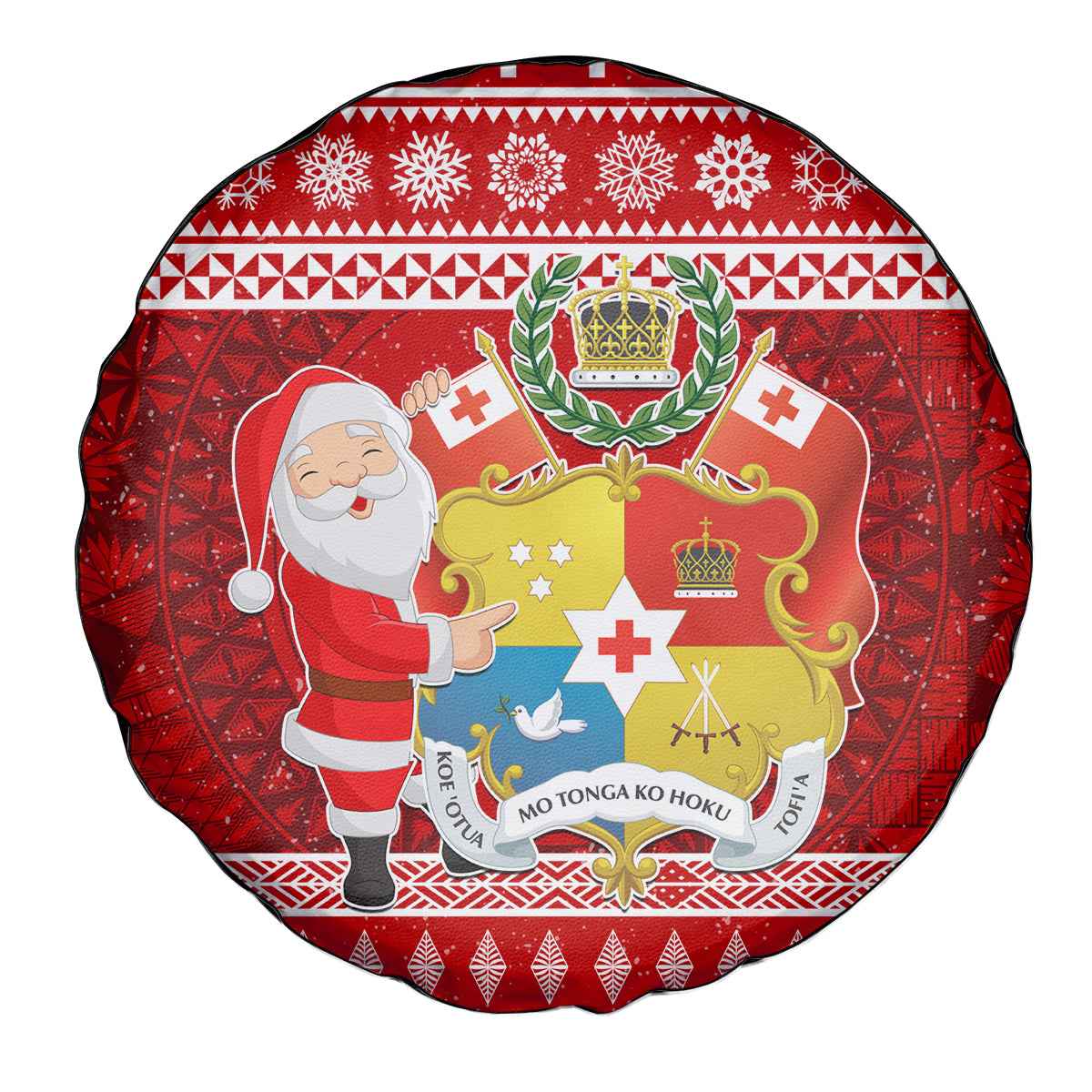 Tonga Christmas Spare Tire Cover Kilisimasi Fiefia Santas Coat Of Arms LT05 Red - Polynesian Pride