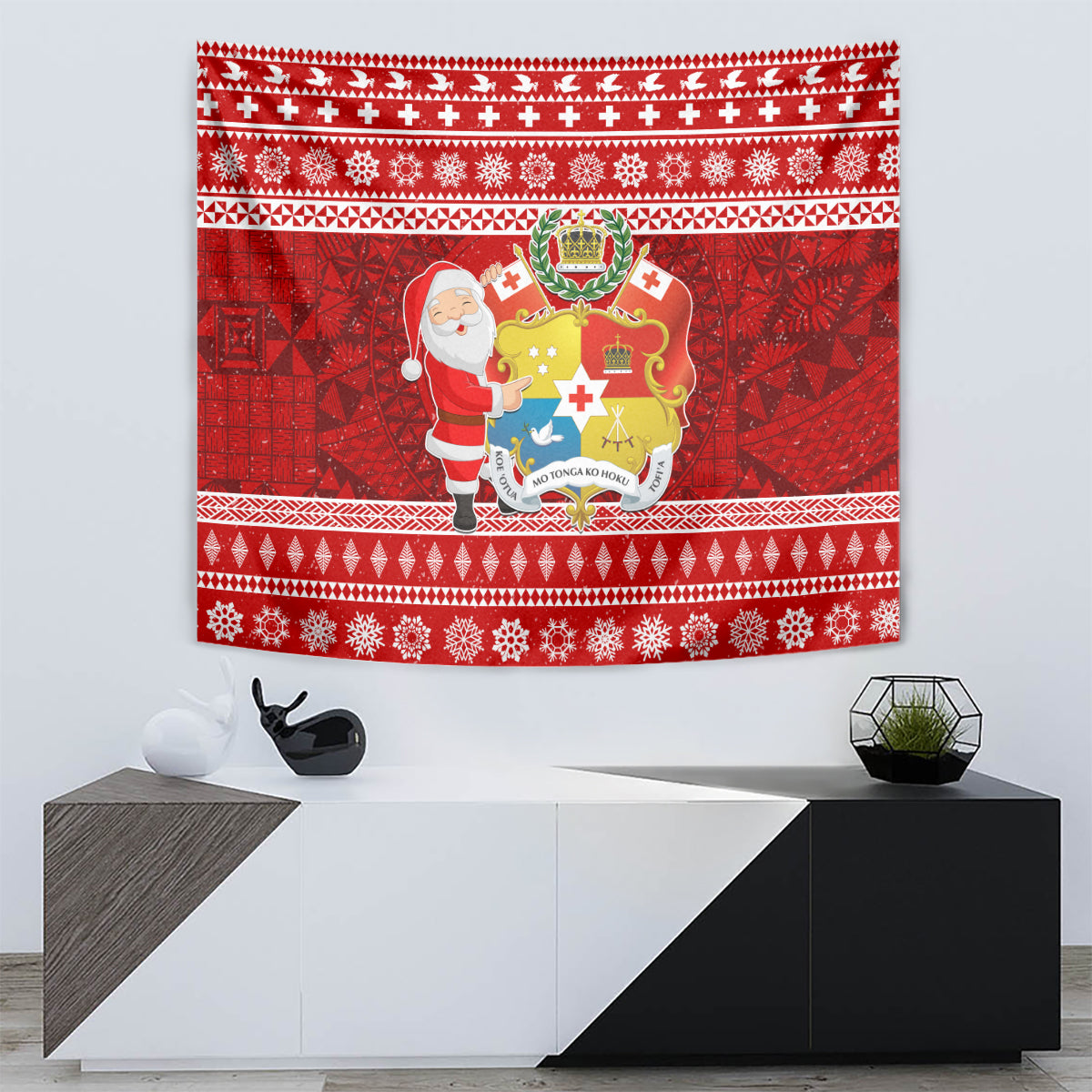 Tonga Christmas Tapestry Kilisimasi Fiefia Santas Coat Of Arms LT05 - Polynesian Pride