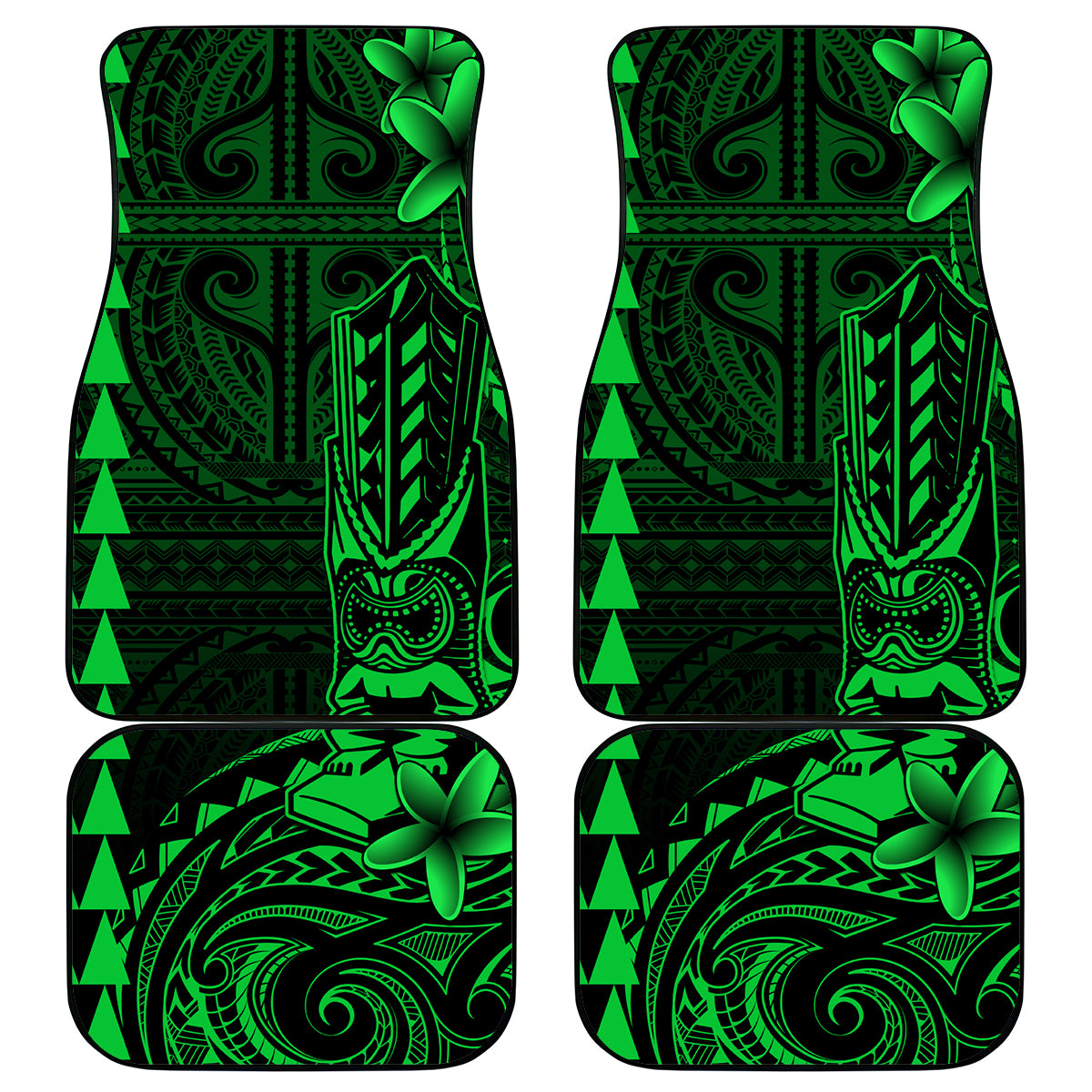 Hawaii Hauoli Makahiki Hou Car Mats Lono Hawaiian God Kakau Polynesian Tribal Green LT05 Green - Polynesian Pride