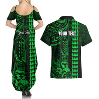 Personalized Hawaii Hauoli Makahiki Hou Couples Matching Summer Maxi Dress and Hawaiian Shirt Lono Hawaiian God Kakau Polynesian Tribal Green LT05 - Polynesian Pride