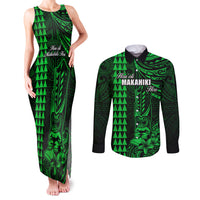 Personalized Hawaii Hauoli Makahiki Hou Couples Matching Tank Maxi Dress and Long Sleeve Button Shirts Lono Hawaiian God Kakau Polynesian Tribal Green LT05 Green - Polynesian Pride