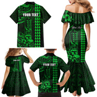 Personalized Hawaii Hauoli Makahiki Hou Family Matching Mermaid Dress and Hawaiian Shirt Lono Hawaiian God Kakau Polynesian Tribal Green LT05 - Polynesian Pride