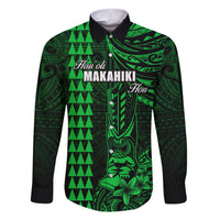 Personalized Hawaii Hauoli Makahiki Hou Family Matching Short Sleeve Bodycon Dress and Hawaiian Shirt Lono Hawaiian God Kakau Polynesian Tribal Green LT05 Dad's Shirt - Long Sleeve Green - Polynesian Pride