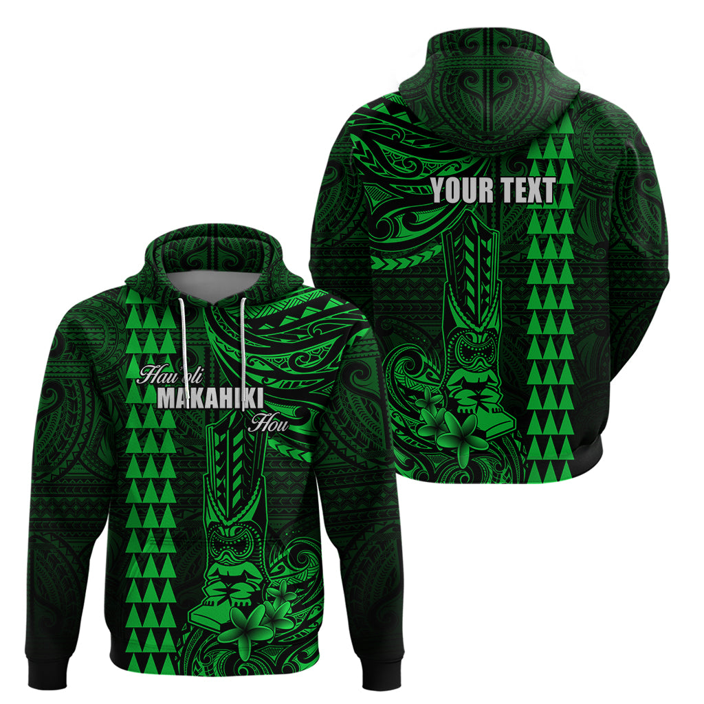 Personalized Hawaii Hauoli Makahiki Hou Hoodie Lono Hawaiian God Kakau Polynesian Tribal Green LT05 - Polynesian Pride