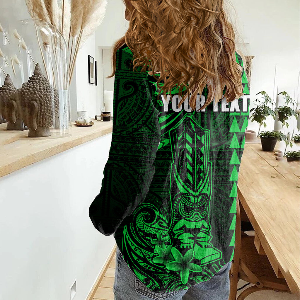 Personalized Hawaii Hauoli Makahiki Hou Women Casual Shirt Lono Hawaiian God Kakau Polynesian Tribal Green LT05 - Polynesian Pride