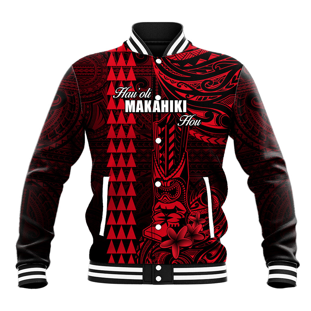 Personalized Hawaii Hauoli Makahiki Hou Baseball Jacket Lono Hawaiian God Kakau Polynesian Tribal Red LT05 Unisex Red - Polynesian Pride