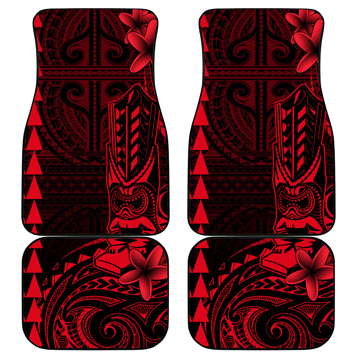 Hawaii Hauoli Makahiki Hou Car Mats Lono Hawaiian God Kakau Polynesian Tribal Red LT05 Red - Polynesian Pride