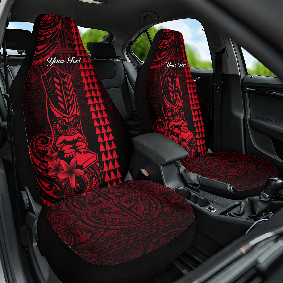 Personalized Hawaii Hauoli Makahiki Hou Car Seat Cover Lono Hawaiian God Kakau Polynesian Tribal Red LT05 One Size Red - Polynesian Pride