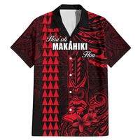 Personalized Hawaii Hauoli Makahiki Hou Family Matching Mermaid Dress and Hawaiian Shirt Lono Hawaiian God Kakau Polynesian Tribal Red LT05 Dad's Shirt - Short Sleeve Red - Polynesian Pride
