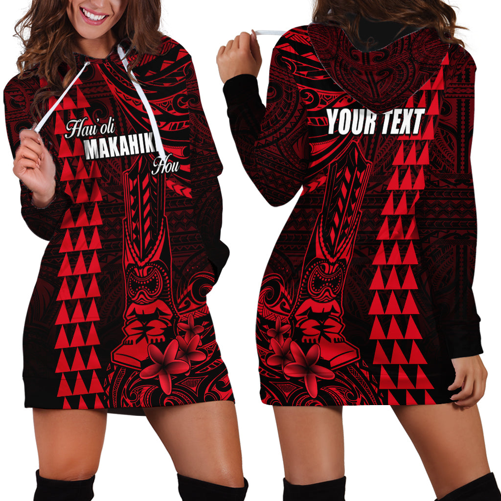 Personalized Hawaii Hauoli Makahiki Hou Hoodie Dress Lono Hawaiian God Kakau Polynesian Tribal Red LT05 - Polynesian Pride