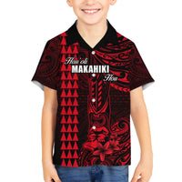 Personalized Hawaii Hauoli Makahiki Hou Kid Hawaiian Shirt Lono Hawaiian God Kakau Polynesian Tribal Red LT05 Kid Red - Polynesian Pride