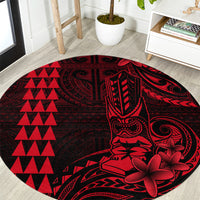 Hawaii Hauoli Makahiki Hou Round Carpet Lono Hawaiian God Kakau Polynesian Tribal Red LT05 Red - Polynesian Pride