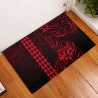 Hawaii Hauoli Makahiki Hou Rubber Doormat Lono Hawaiian God Kakau Polynesian Tribal Red LT05 Red - Polynesian Pride