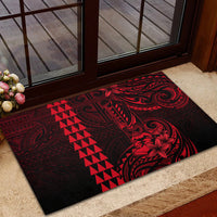 Hawaii Hauoli Makahiki Hou Rubber Doormat Lono Hawaiian God Kakau Polynesian Tribal Red LT05 - Polynesian Pride