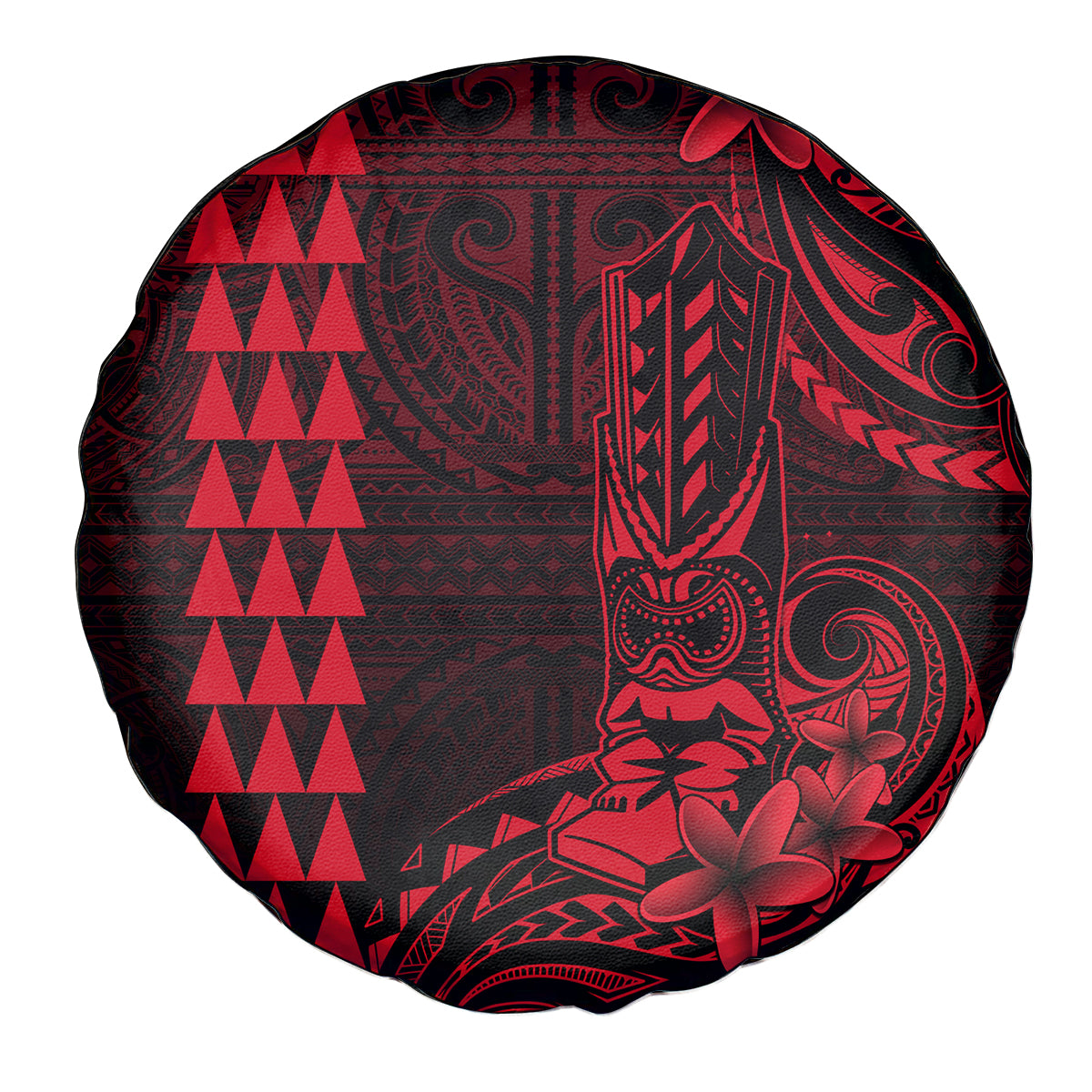 Hawaii Hauoli Makahiki Hou Spare Tire Cover Lono Hawaiian God Kakau Polynesian Tribal Red LT05 Red - Polynesian Pride