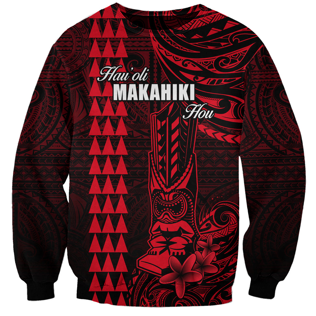 Personalized Hawaii Hauoli Makahiki Hou Sweatshirt Lono Hawaiian God Kakau Polynesian Tribal Red LT05 Unisex Red - Polynesian Pride