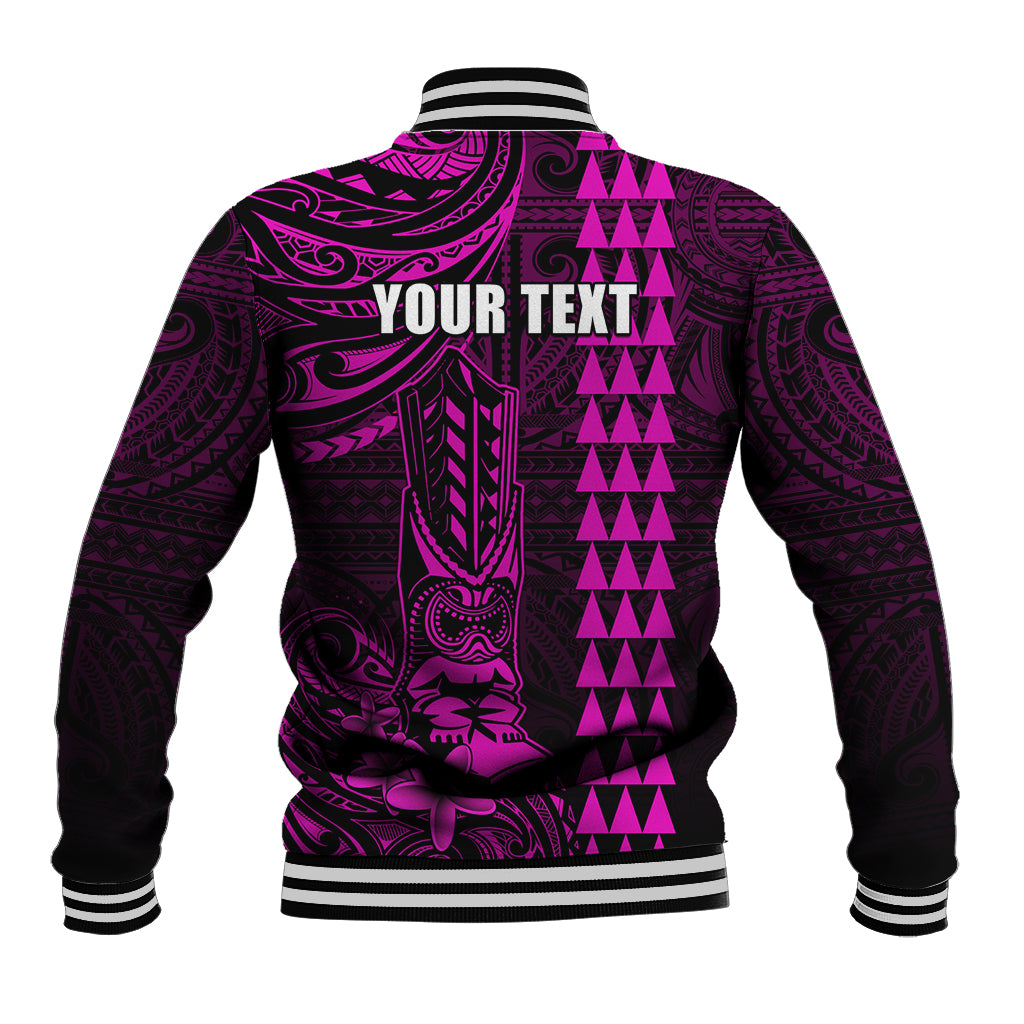 Personalized Hawaii Hauoli Makahiki Hou Baseball Jacket Lono Hawaiian God Kakau Polynesian Tribal Pink LT05 - Polynesian Pride