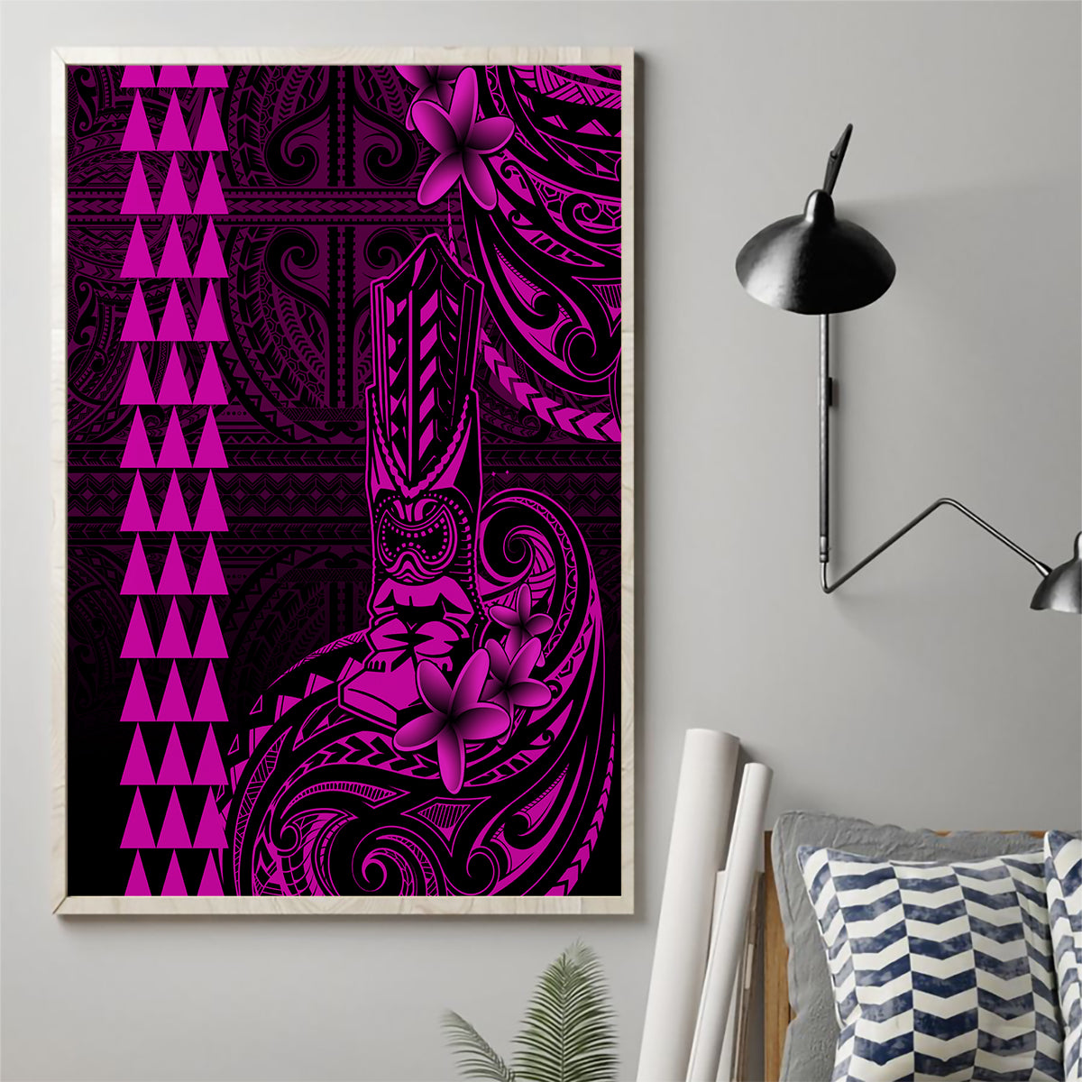 Hawaii Hauoli Makahiki Hou Canvas Wall Art Lono Hawaiian God Kakau Polynesian Tribal Pink LT05 - Polynesian Pride