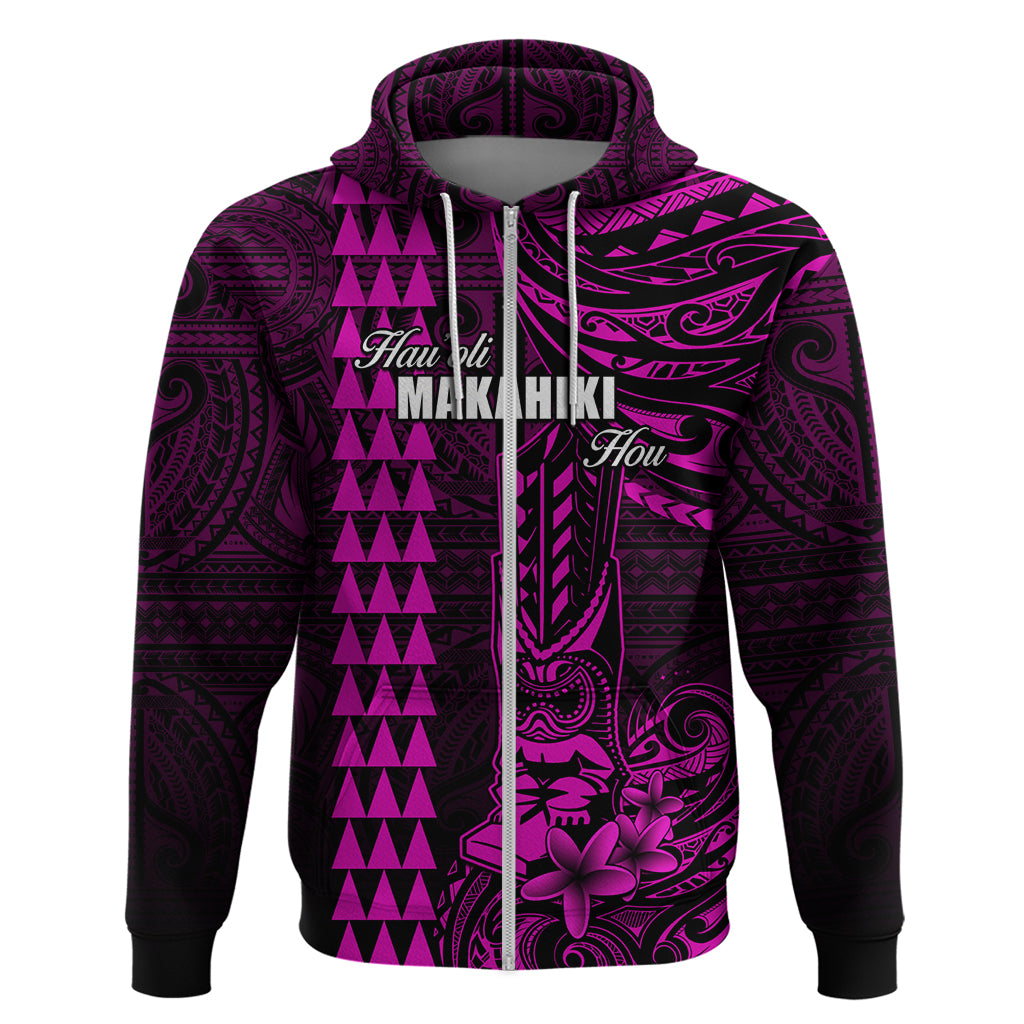 Personalized Hawaii Hauoli Makahiki Hou Hoodie Lono Hawaiian God Kakau Polynesian Tribal Pink LT05 - Polynesian Pride