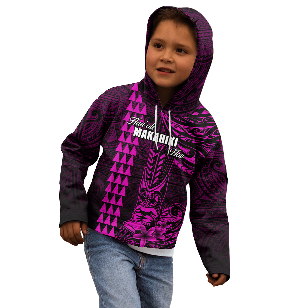 Personalized Hawaii Hauoli Makahiki Hou Kid Hoodie Lono Hawaiian God Kakau Polynesian Tribal Pink LT05 - Polynesian Pride
