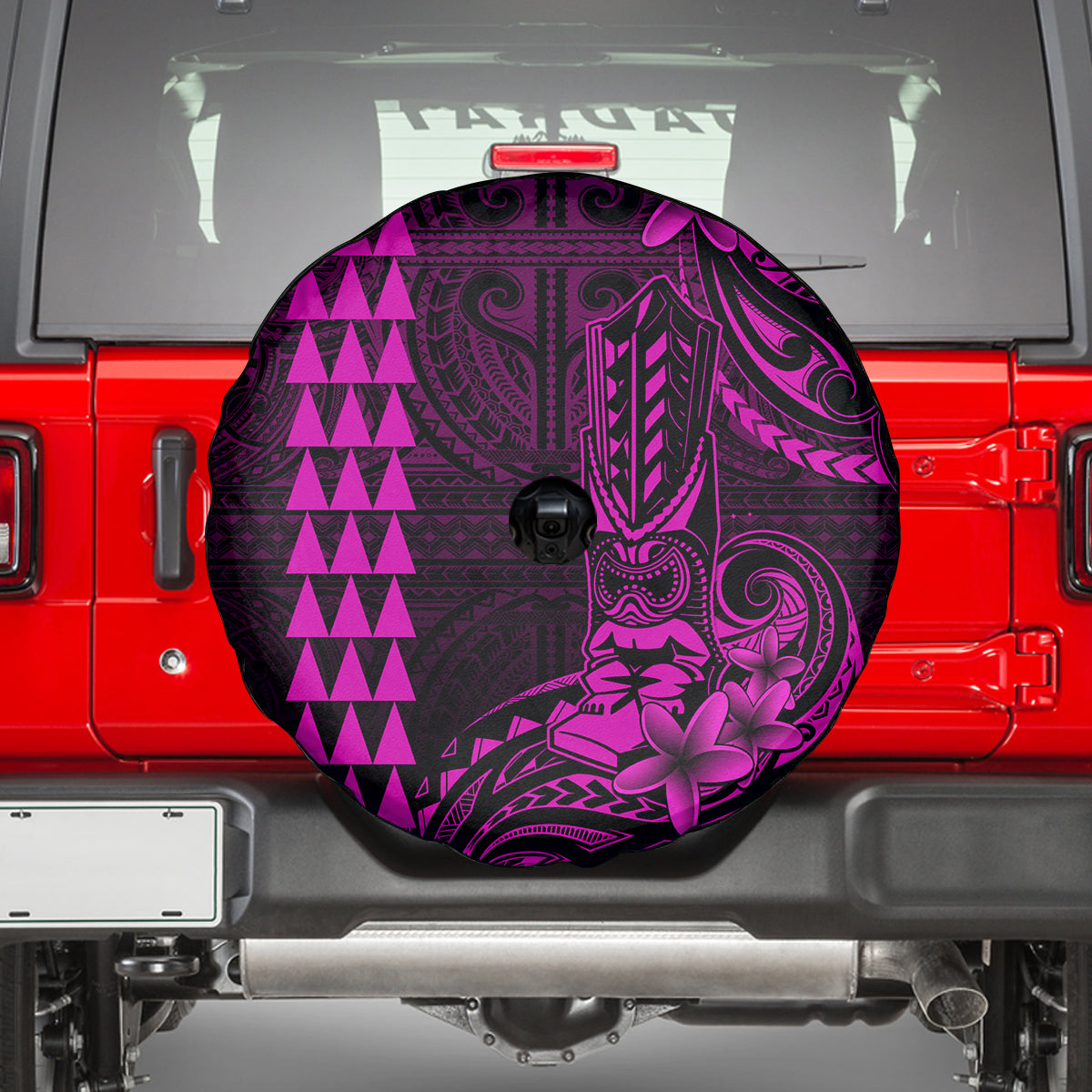 Hawaii Hauoli Makahiki Hou Spare Tire Cover Lono Hawaiian God Kakau Polynesian Tribal Pink LT05 - Polynesian Pride