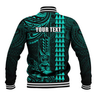 Personalized Hawaii Hauoli Makahiki Hou Baseball Jacket Lono Hawaiian God Kakau Polynesian Tribal Turquoise LT05 - Polynesian Pride