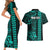 Personalized Hawaii Hauoli Makahiki Hou Couples Matching Short Sleeve Bodycon Dress and Hawaiian Shirt Lono Hawaiian God Kakau Polynesian Tribal Turquoise LT05 - Polynesian Pride