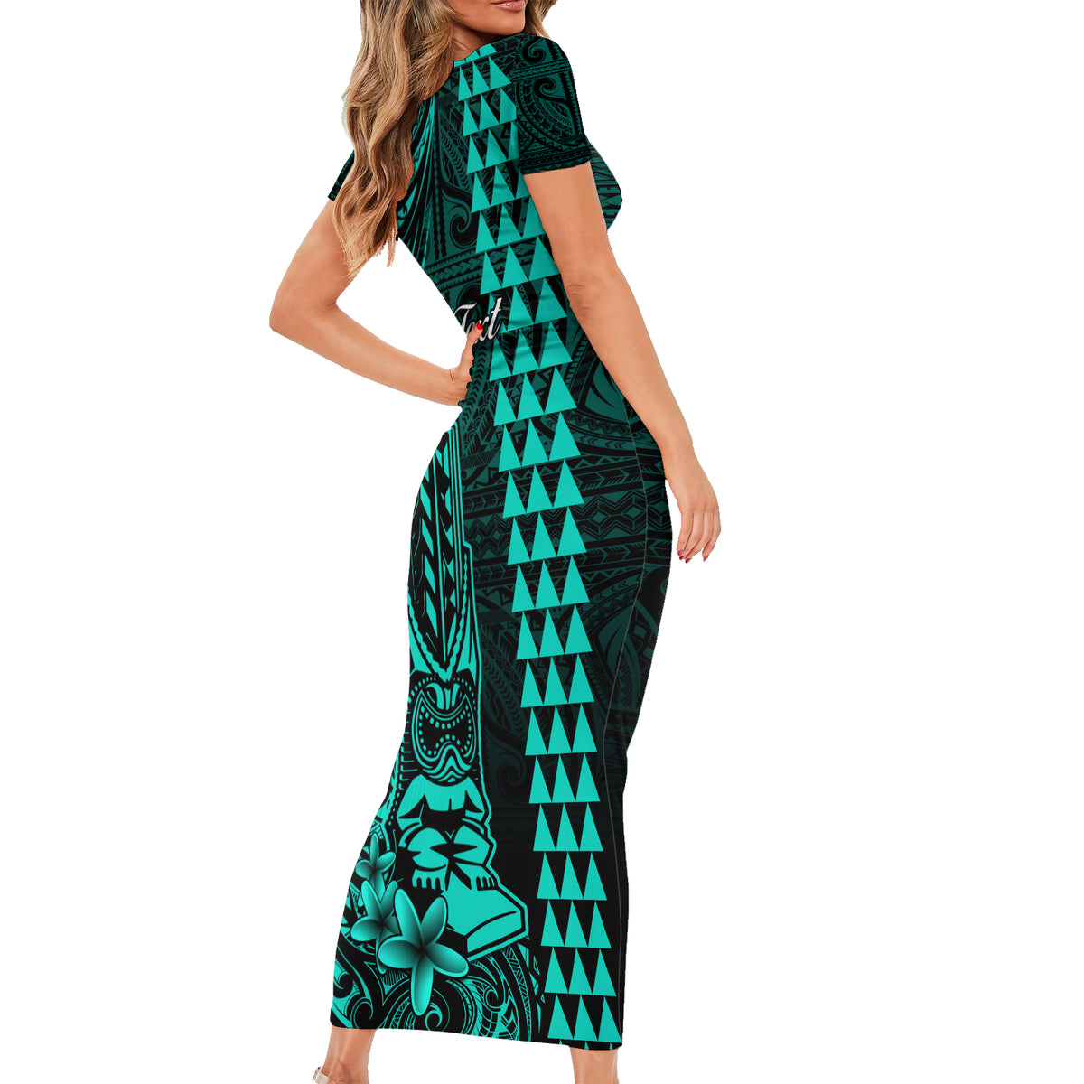 Personalized Hawaii Hauoli Makahiki Hou Family Matching Short Sleeve Bodycon Dress and Hawaiian Shirt Lono Hawaiian God Kakau Polynesian Tribal Turquoise LT05 - Polynesian Pride