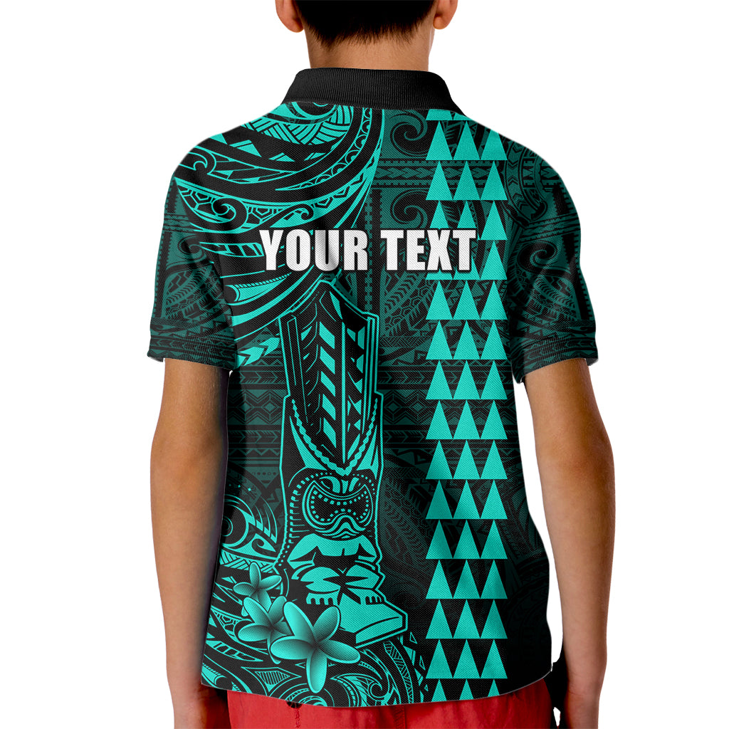 Personalized Hawaii Hauoli Makahiki Hou Kid Polo Shirt Lono Hawaiian God Kakau Polynesian Tribal Turquoise LT05 - Polynesian Pride