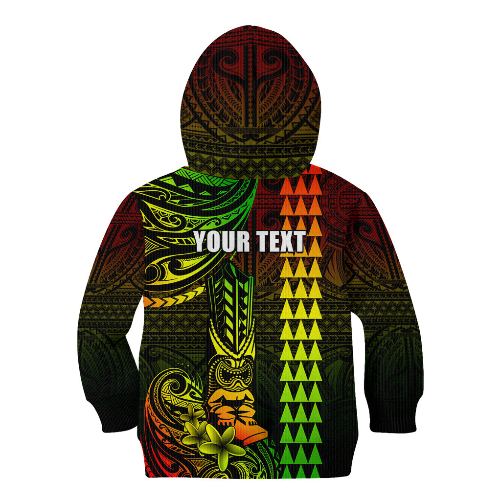 Personalized Hawaii Hauoli Makahiki Hou Kid Hoodie Lono Hawaiian God Kakau Polynesian Tribal Reggae LT05 - Polynesian Pride
