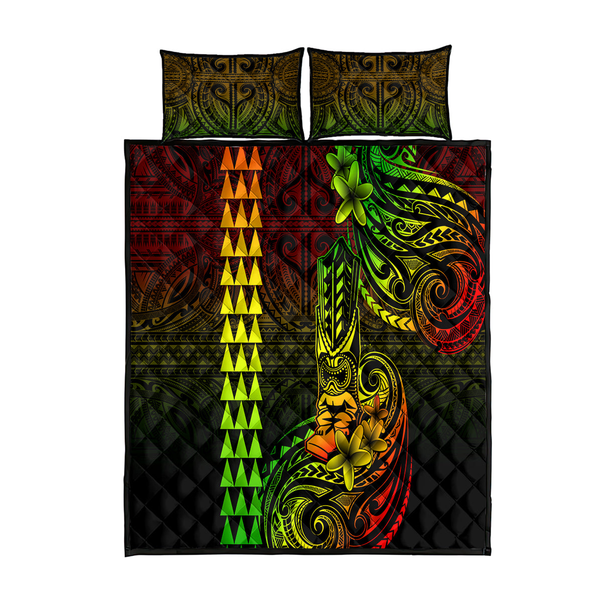 Hawaii Hauoli Makahiki Hou Quilt Bed Set Lono Hawaiian God Kakau Polynesian Tribal Reggae LT05 Reggae - Polynesian Pride