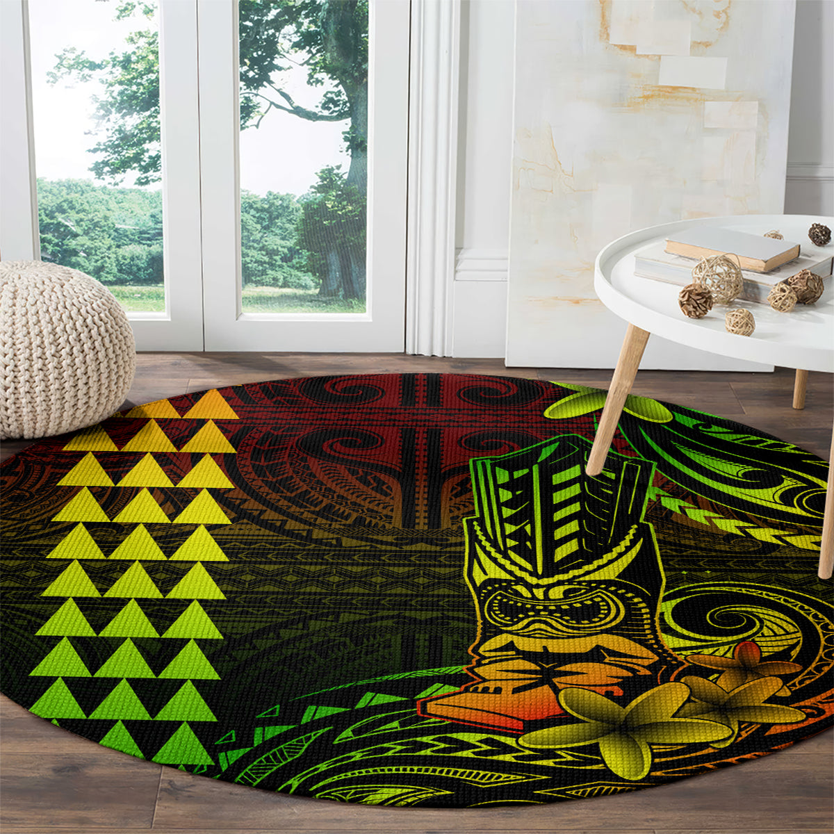 Hawaii Hauoli Makahiki Hou Round Carpet Lono Hawaiian God Kakau Polynesian Tribal Reggae LT05 - Polynesian Pride