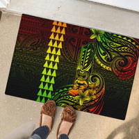 Hawaii Hauoli Makahiki Hou Rubber Doormat Lono Hawaiian God Kakau Polynesian Tribal Reggae LT05 - Polynesian Pride