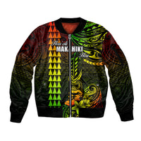 Personalized Hawaii Hauoli Makahiki Hou Sleeve Zip Bomber Jacket Lono Hawaiian God Kakau Polynesian Tribal Reggae LT05 Unisex Reggae - Polynesian Pride