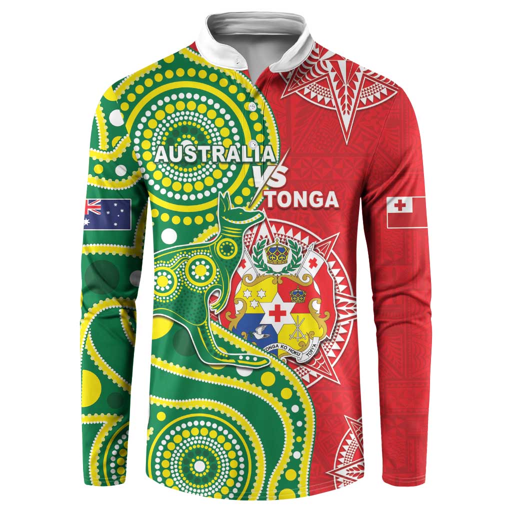 Custom Tonga Australia Rugby Button Sweatshirt Kangaroos And Tonga Mate Maa Together