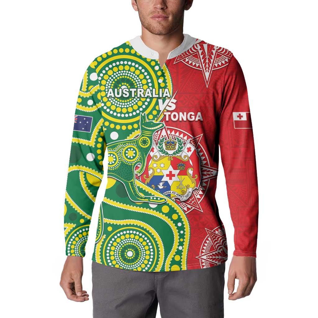 Custom Tonga Australia Rugby Button Sweatshirt Kangaroos And Tonga Mate Maa Together