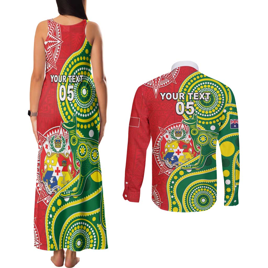 Custom Tonga Australia Rugby Couples Matching Tank Maxi Dress and Long Sleeve Button Shirt Kangaroos And Tonga Mate Maa Together