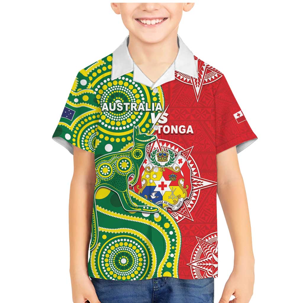 Custom Tonga Australia Rugby Family Matching Mermaid Dress and Hawaiian Shirt Kangaroos And Tonga Mate Maa Together