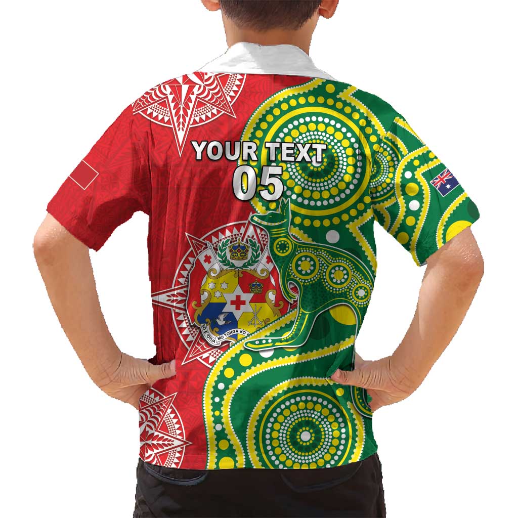 Custom Tonga Australia Rugby Family Matching Puletasi and Hawaiian Shirt Kangaroos And Tonga Mate Maa Together LT05 - Polynesian Pride