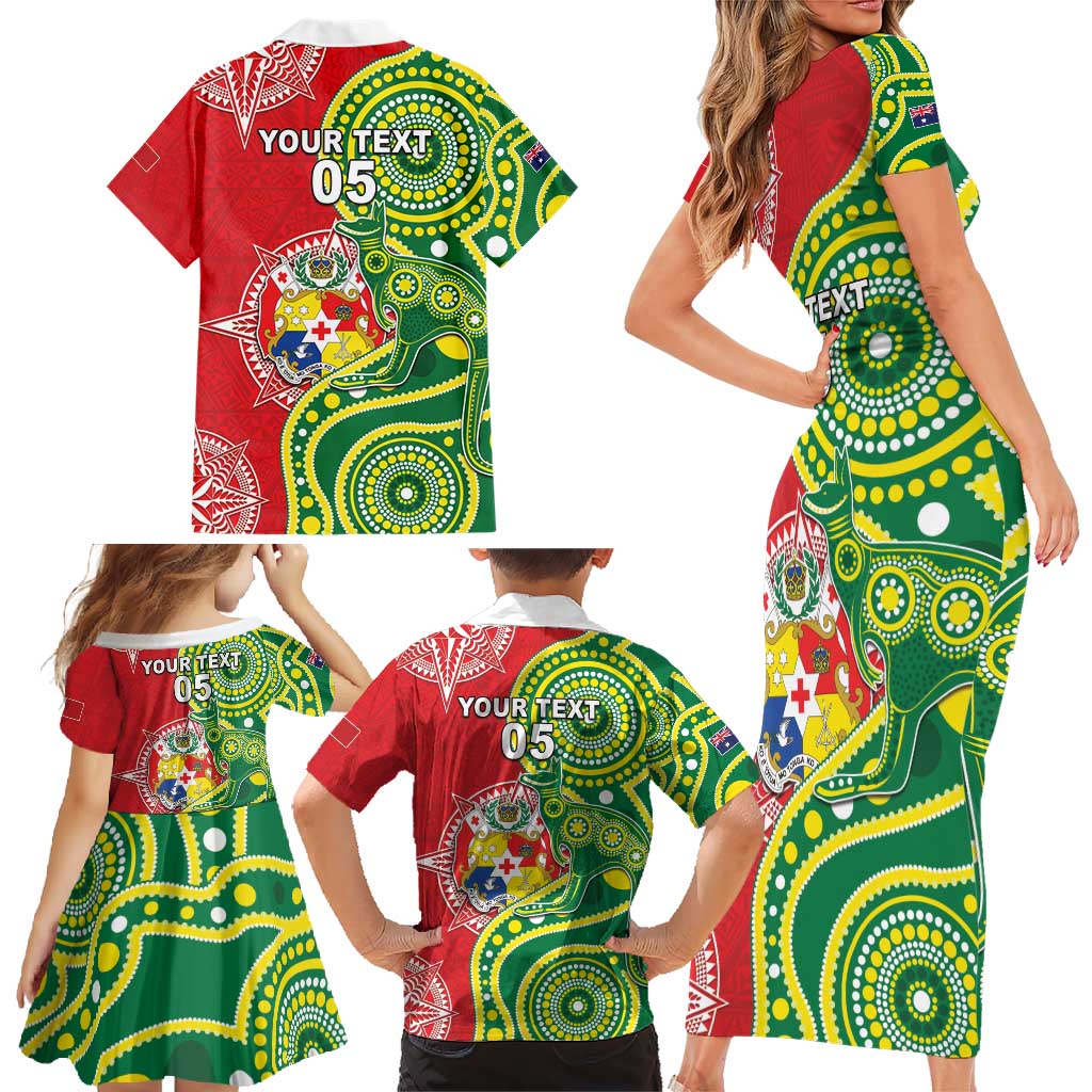 Custom Tonga Australia Rugby Family Matching Short Sleeve Bodycon Dress and Hawaiian Shirt Kangaroos And Tonga Mate Maa Together