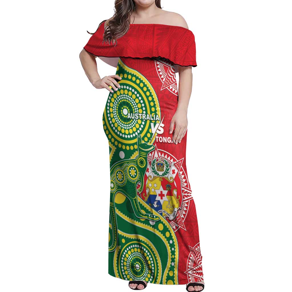 Custom Tonga Australia Rugby Off Shoulder Maxi Dress Kangaroos And Tonga Mate Maa Together