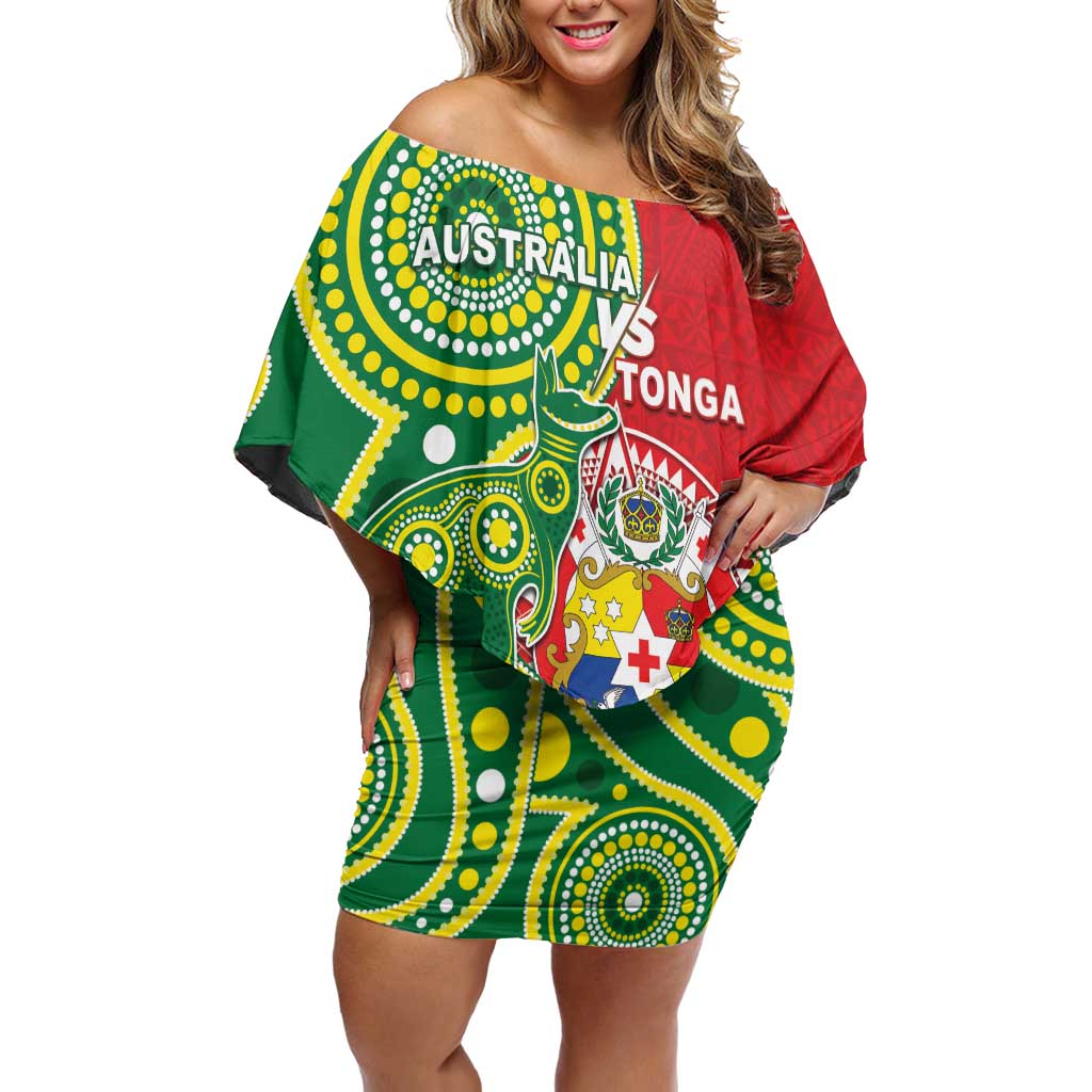 Custom Tonga Australia Rugby Off Shoulder Short Dress Kangaroos And Tonga Mate Maa Together