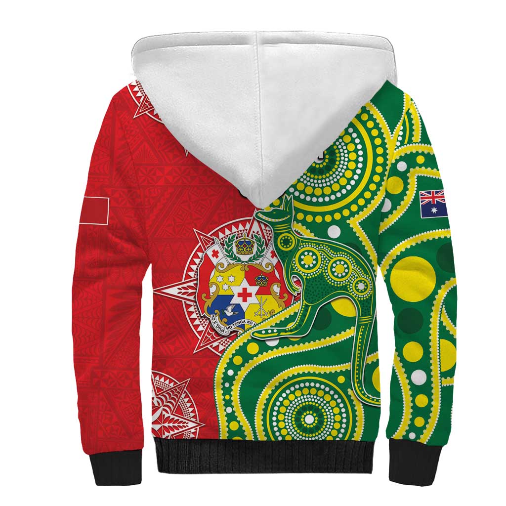 Custom Tonga Australia Rugby Sherpa Hoodie Kangaroos And Tonga Mate Maa Together LT05 - Polynesian Pride
