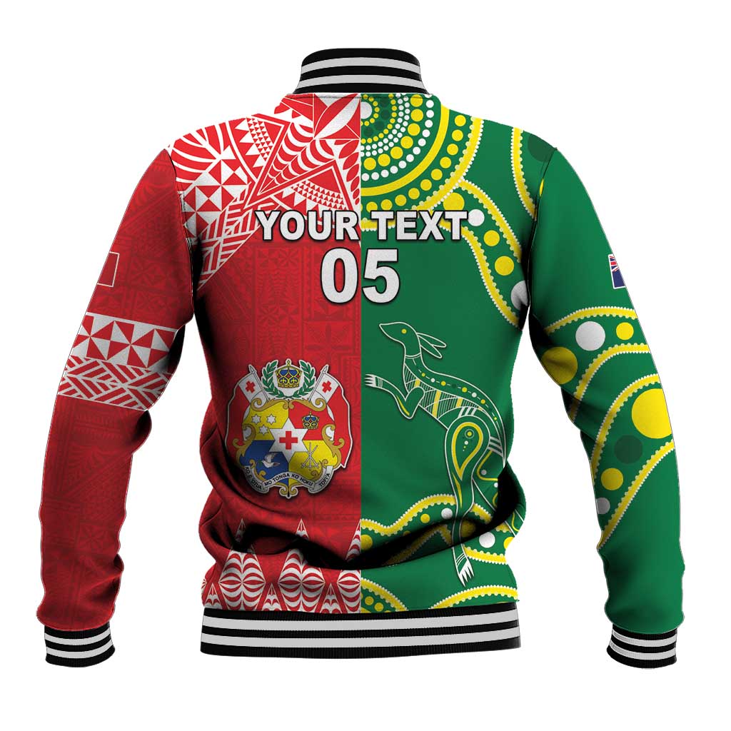 Custom Tonga XIII And Australia Kangaroos Baseball Jacket Mate Maa Tongan Ngatu With Aboriginal